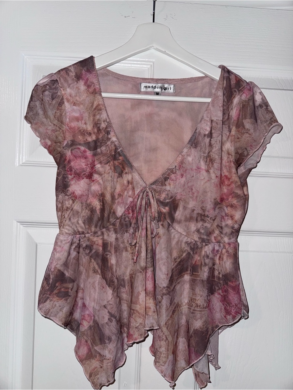 Y2K Floral Rose Madden Girl Sheer Peplum Blouse
